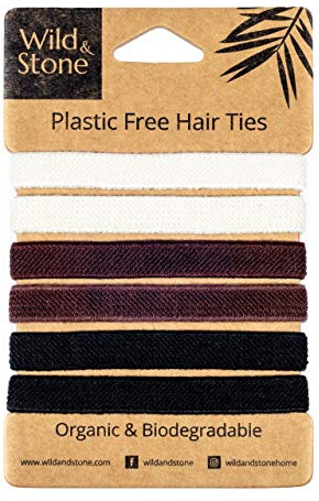Wild & Stone | Pack of 6 Hair Bands | 100% Biodegradable and Plastic-Free Elastic Hair Ties | 100% Organic Cotton and Natural Plant-Based Rubber | No Crease Ponytail Holder (Natural)