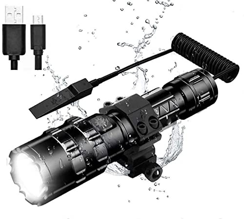 Kit de Linterna LED Alta Potencia Recargable 1600 LM Brillante Antorcha Táctica Linterna de Mano 5 modos 500 metros Impermeable con cargador USB y modo SOS (batería incluida)
