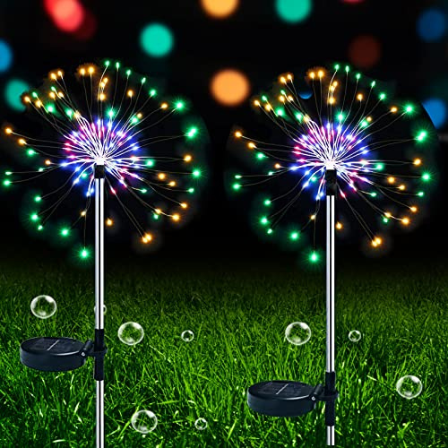 ZVO Luces Solares de Fuegos Artificiales, 2 Unidades 150 LED Luces Hadas Starburst, 2 modos Lámparas Solares para Jardín Impermeables para Jardín, Camino, Navidad, Césped, Boda (Multicolor)