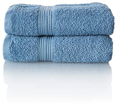 ALCLEAR Komfort frottéhandduk set absorberande av 100% ekologisk bomull, frottéserie i 6 färger och 5 storlekar, färg: denimblå, 2 x handdukar 50 x 100 cm