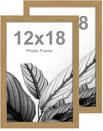 FrameWorks 12”x18” Wooden Poster Frame, Classic Golden Oak Matte Edged Frames w/Shatterproof Acrylic Glass, Photos, Posters, Prints, Wall Decor – Home, Office, Gallery Display - Golden Oak - 2 Pack