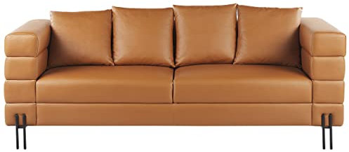 Beliani Canapé Style Moderne 3 Places en Cuir PU Pieds en Métal Marron Granna