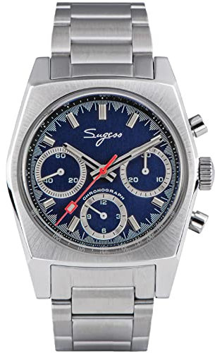 Sugess S419GSES Herrenuhr Chrono Heritage blaues Zifferblatt x 316l Stahl mechanisch Möwe 1963, silber