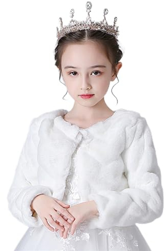 BESTORI Girls Princess Faux Fur Wrap Shawl Cozy Flower Girls Bolero Shrug Winter Warm Cape Party Wedding Dress Up
