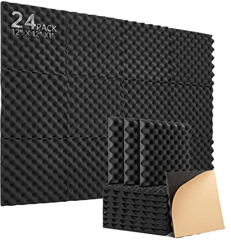 Lot de 24 Panneaux de Mousse Acoustique Autocollants, Mousse Anti-bruit Panneau Acoustique Haute Densité Isolant Phonique, Pour Podcasting, Studios d'enregistrement, Plafonds 30×30×2,5 cm