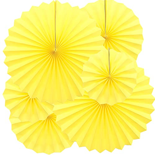 Yosawa Lot de 6 éventails en papier à suspendre pour décoration d'anniversaire, mariage, Noël, remise de diplôme, fête à thème (jaune)