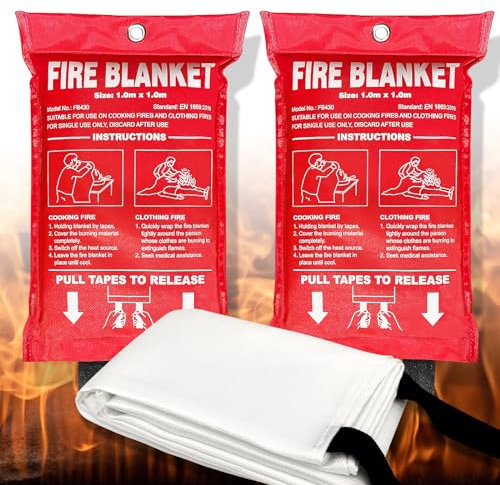 Andyssey Lot de 2 couvertures anti-feu 100 x 100 cm DIN EN 1869:2019