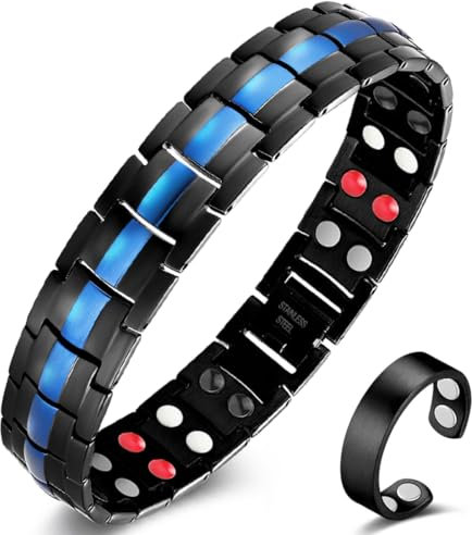 Cigmag Lymphdrainage Magnetarmband Herren 4 Elemente Ultrastarke Magnete Titan verstellbar mit Entnahmewerkzeug und Geschenkbox (Schwarz Blau)