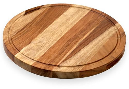 Vesta Homes Wooden Round Chopping Board, Cutting/Serving Board, Charcuterie, and Cheese Board for Kitchen | Natural Acacia Wood | 38 x 38 x 2.5 cms | Handcrafted in India