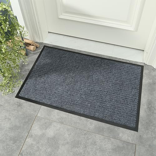 Swsen Paillasson Exterieur/Interieur Entrée | Tapis de Porte Lavable Machine | Tapis d'entrée Durable et Antidérapant | Absorbe l'eau et Ramasse la Saleté(Gris, 50x80cm)