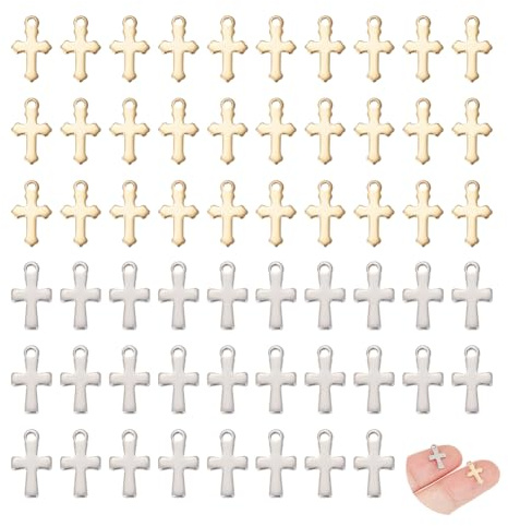 UNICRAFTALE - Colgante de cruz de acero inoxidable con 100 piezas, 2 colores, colgante de cruz y oro para pulsera, colgantes de cruz, pequeño agujero para collar, fabricación de joyas