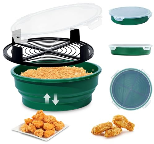 FJNATINH Collapsible Batter Bowl - Mess Free Better Breader Shaker Bowl with Lid Breading Shaker Container - Great for Fried Fish, Fried Chicken, Onion Rings, Wings & More,No Leak,Easy to Store