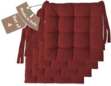 Il Tuo Artigiano Design 4 Stuhlkissen im Set, 40 x 40 cm 6 cm dick, Polsterung aus Schaumstoff und weichem Acryl, Sitzkissen Stuhl 4er Set, Stuhlkissen Outdoor 40x40 (4, Bordeaux)