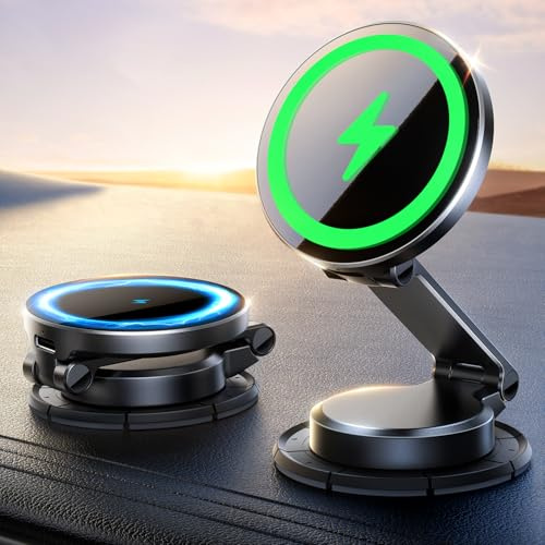 JOYROOM MagSafe Chargeur Voiture Tableau de Bord [Tout Métal & Pliable] Support Telephone Voiture Induction 15W, Chargeur Induction Voiture Magnetique pour iPhone 17 16 15 14 13 12 Air Pro Max Plus