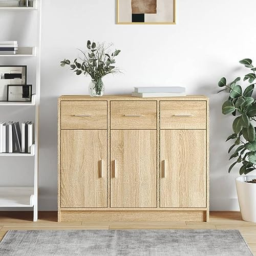 Myheimly Sideboard, Kommode mit viel Stauraum, Mehrzweckschrank Schrank mit Türen Schubladen, Beistellschrank Anrichte Wohnzimmer, Holzwerkstoff Sideboard Sonoma Eiche