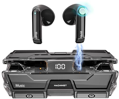 KUKUPOW Casque Bluetooth 5.3 Casque Bluetooth Stéréo HiFi Casque Bluetooth de Jeu à Basse Latence Casque de Jeu Bluetooth 5.3 de Style Mech Battleship pour Android/iOS (Noir)