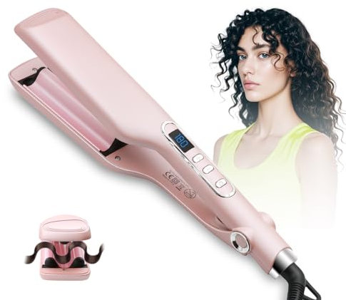 Großcat Ferro Arricciacapelli, 16 mm Piccoli riccioli Arricciatore per involtini francesi, 14 temperatura regolabile, Riscaldamento rapido, Beach Waves, onde naturali, onde da sirena (Rosa)