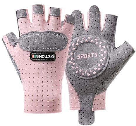 Sahunfri Kinder-Fahrradhandschuhe – atmungsaktive Halbfinger-Fahrradhandschuhe mit rutschfesten Silikon-Pads, schnell trocknend und einfach an- und auszuziehen (Rosa, L)