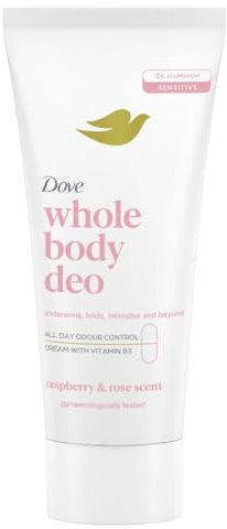 Deodorante Dove Crema Whole Body Deo 75ml, Deodorante per Tutto il Corpo, Profumo di Lamponi e Rosa, Protezione dagli odori fino a 72 ore, Dermatologicamente Testato, Ginecologicamente Testato