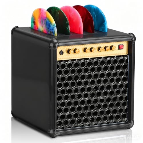 Facmogu Guitar Picks Holder Box, Mini Amp Style Guitar Pick Case, 3D-Printed Guitar Pick Display Case for Desk, Studio, Pedalboard, Pick Organizer for Guitar, Ukulele, Bass Player (Picks Not Included)