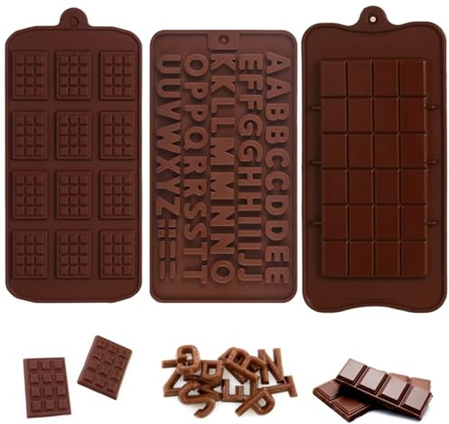 Neoreser 3 Piezas Moldes De Silicona para Chocolat, Moldes De Chocolate para Dulces, Cubitos Hielo, Gofres, Molde para Hornear(22.5cm*10.5cm