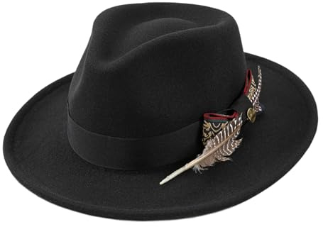 RUIXIA Chapeau Fedora Homme Femme en Feutre Chapeau Trilby Rétro à Large Bords Panama Gatsby Classique Panama Vintage avec Bande