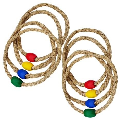 HEMOTON Jeu de Lancer d'Anneaux 8 Pièces Corde Naturelle Jouets Éducatifs Garçon et Filles Coordination Œil-Main Jeux Interactifs Activité Parent-Garçon et Filles Jardin Intérieur Extérieur
