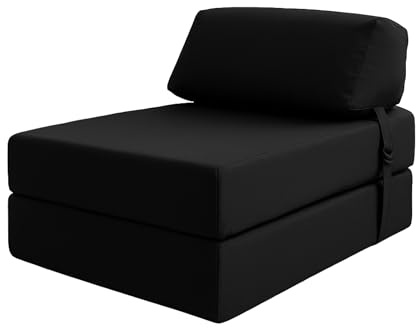 Royale Linens Z Bed with Back Support Single Fold Out Guest Mattress – Multi-Use Sofa Futon, Lightweight Design & Wipe-Clean Water-Resistant Cover (Black)