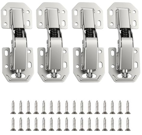 AOOSU 4pcs Cerniera per Ante, 4 inch Cerniera con Chiusura Ammortizzata con Chiusura a 90°, Cerniera a Scomparsa con 32 Viti non Richiede Preforatura per Porte Mobili, Cucina, Armadi