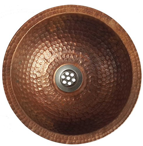 Copper Bathroom Vanity Sink Matte Antique Firing Patina Guest Room Hand Wash Metal Washbasin Bowl + Built in Mount Bottom Ring