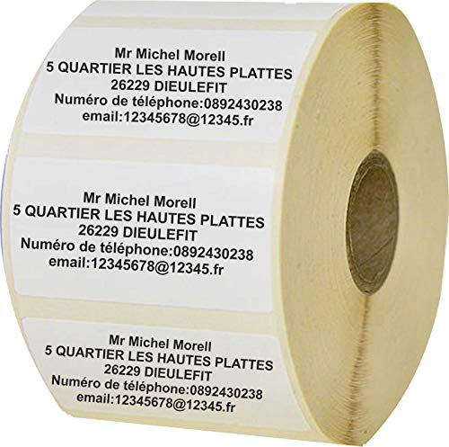 JINTORA - Étiquettes d’Adresse Autocollantes Personnalisées 100 pièces - 57x32 mm - Fond Blanc, Texte Noir - Stickers Adressé pour Colis, Courrier, Bureau - Papier Adhésif - Impression Durable