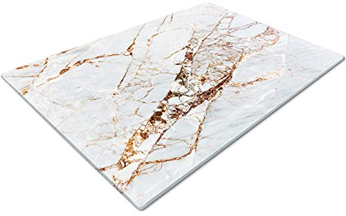 Glass Chopping Boards for Kitchen | Non Slip Small Marble Effect White Gold