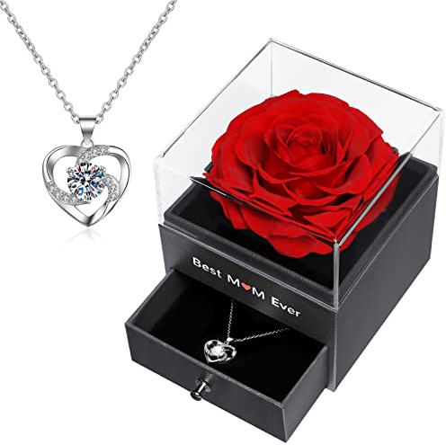 Miofula Preserved Real Rose Gifts for Mum,Red Rose Necklace Gifts for Women | Eternal Rose Flowers Best Mum Gift Box with Necklace Gifts for Her,Mothers Day Christmas Anniversary Birthday Gifts for Women