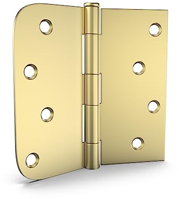 goldenwarm Pack of 3 4in Door Hinges Brushed Brass Gold Door Hinges Butt Hinges with Square & Round Corners, Interior Door Hardware