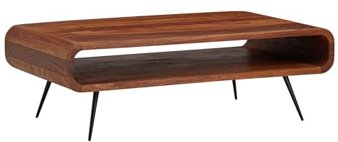 Wohnling Couchtisch 90x55x30 cm Sheesham Massivholz/Metall Sofatisch Eckig, Wohnzimmertisch mit Stauraum, Kaffeetisch Massiv, Kleiner Tisch Beistelltisch Wohnzimmer Modern Rechteckig