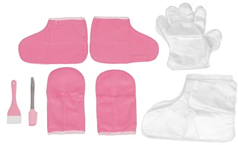 Paraffin Bath Liners for Hand and Foot - Pink Flannel Keep Warm Disposable Gloves and Mitts Set
