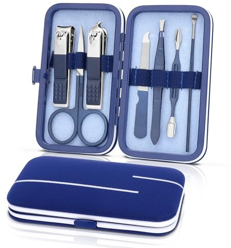 Manicure Set-Stainless Steel Nail Care Set-Professional Ingrown Toenail Clipper Grooming Tool-Pedicure Kit & Toe Nail Cutter-Thick Nail Scissors Toiletries with Cuticle Trimmer (Blue 7 In 1)