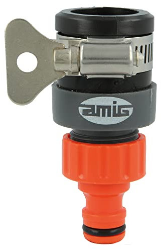 Amig - Adaptador de Manguera Universal - Con Tornillo de Mariposa de Acero Inoxidable - Compatible con la Mayoría de Grifos - Plástico ABS y Goma - Naranja y Gris