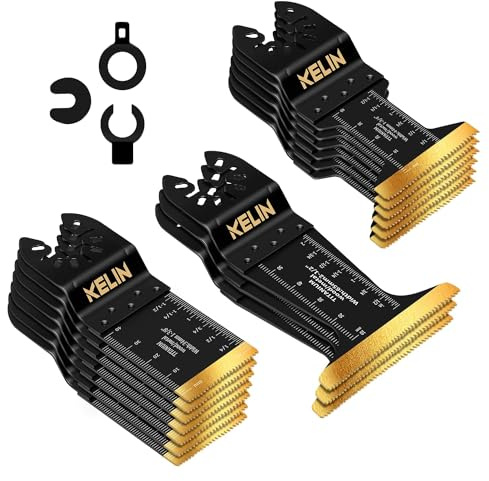 KELIN 16-tlgTitan-beschichtete Multitool Sägeblätter Set Oszillierende Sägeblätter Schneidet Metall, Universelles Oszillierende Werkzeuge Zubehör für Holz Kunststoff Metall