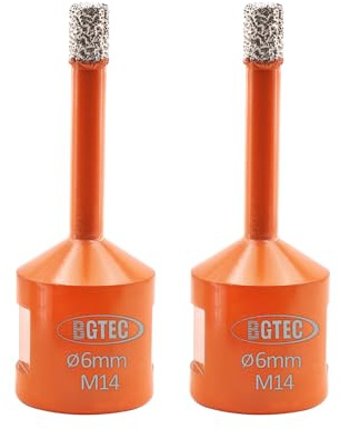 BGTEC Juego Brocas Diamante Seco-6mm Corona Diamante para Porcelanico Baldosa Cerámica Mármol Granito Cuarzo para M14 Rosca Amoladora Angular