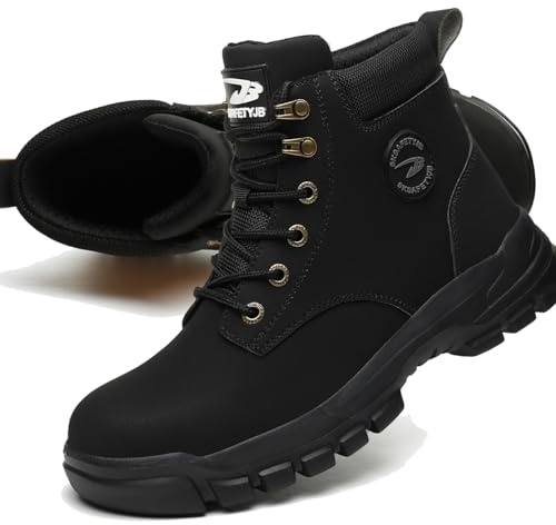 CORANSBER Steel Toe Boots for Women Wateproof Safety Shoes Men Lightweight Composite Toe Boots Leather Construction Steel work Shoes 10 Black