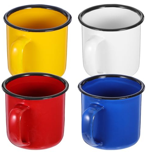 MAGICLULU Juego De 4 Tazas De Esmalte Vintage Para Camping Y Hogar Tazas Retro De Metal Con Asa Para Agua Leche Y Té 3.34X2.55X2.36 Pulgadas Resistentes Y Fáciles De Limpiar