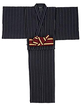 Kimono tradizionale giapponese da uomo, a maniche lunghe, accappatoio da spa, facile da indossare, camicia da notte unisex con cintura Obi, 24# blu navy, Taglia unica