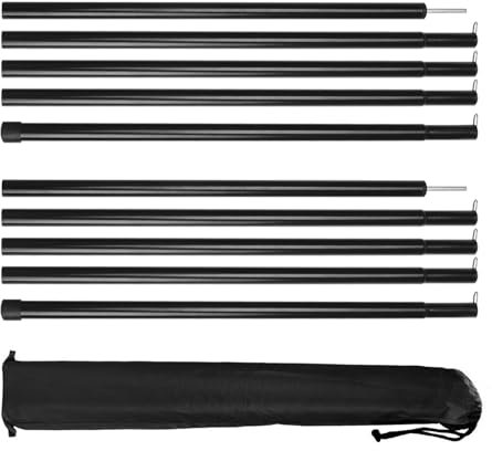 NAKIHOUSE 2 Stück Zeltstangen mit Aufbewahrungstasche, Aluminium Zeltstange Teleskopstange für Tarp, Zelt, Sonnensegel, Camping, verstellbar von 40cm-200cm, Schwarz