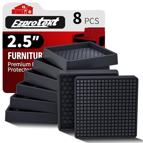 Furniture Coasters - 2.5*2.5 Non Slip Furniture Pads for Hardwoods Floors, 8 PCS Round Rubber Non Skid Furniture Caster Cups, Anti Slide Furniture Feet Floor Protectors for Bed Couch Stoppers (Black)