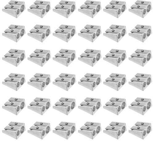 PATIKIL Afilalápices de Metal, Paquete de 36 Afiladores Manuales de Lápices de Aleación de Aluminio con Doble Agujero para Oficina, Aula, Arte En Casa, Pintura, Color Plata
