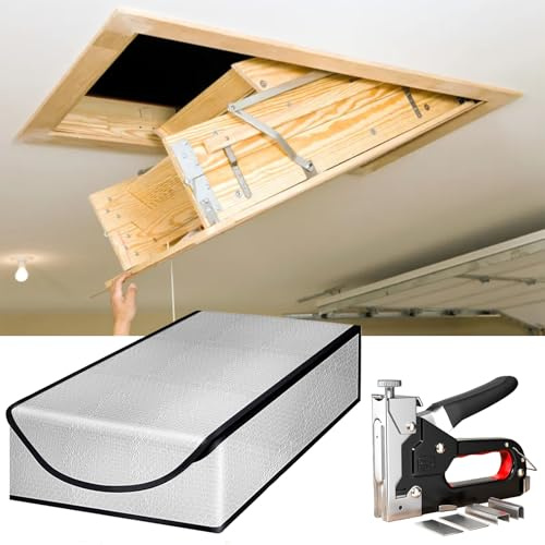 Agrdeed Copertura isolante per scale da tetto con pistola per unghie, 4 mm, spessore del portello del tetto, deflettore isolante per loft, tenda isolante per soffitta, 138 x 64 x 28 cm