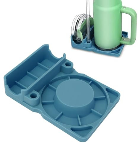Scola Tazze in Silicone, Supporto Ad Asciugatura Rapida per Piano di Lavoro, Viaggio, con Coperchio, Porta Cannuccia per Tazze D'acqua, Bottiglie, Utensili (BLUE)