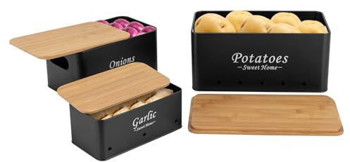 Lilyeriy Potatis-förvaringslåda [uppsättning med 3] – lökkruka, potatislåda – lämplig för vitlöksförvaring och förvaring av potatisar