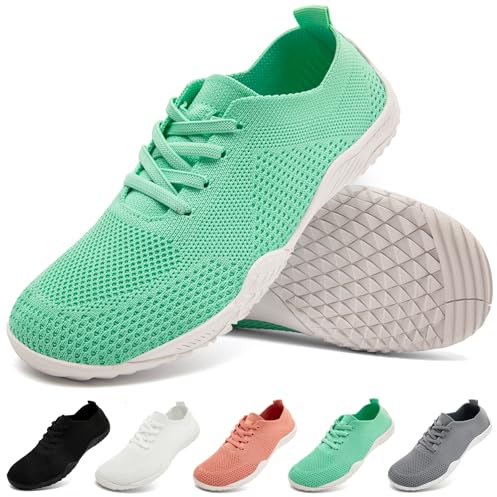 IVQDZL Slip on Slipper Trainers Womens Sport and Outdoor Shoes Laides Sneakers Barefoot Tennis Minimalist Running Walking Gym Green Size 5